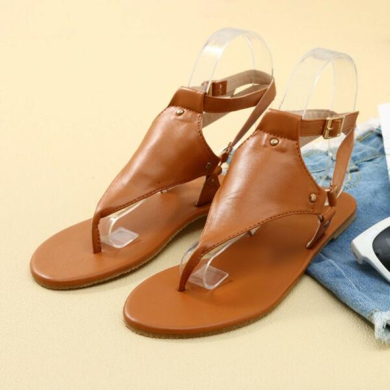 US WOMEN'S OPEN TOE THONG SANDALS SUMMER FLIP FLOP1ANKLE STRAP BUCKLE FLAT SHOES